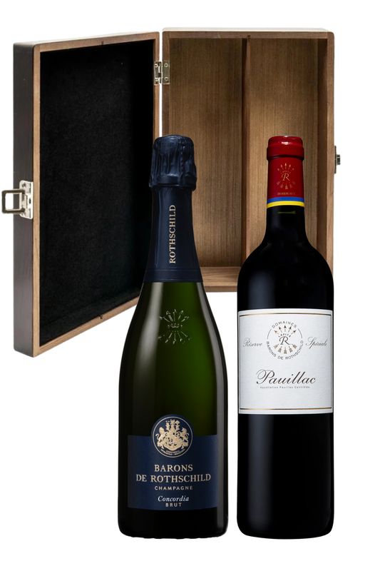 From Champagne to Bordeaux, The Prestige Pair in a Wooden Gift Box